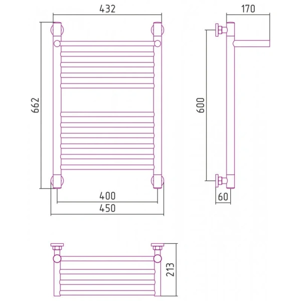Полотенцесушитель водяной Сунержа Богема+ 40x60 см белый матовый 30-0223-6040 (детальная фотография), современные, hi-tech