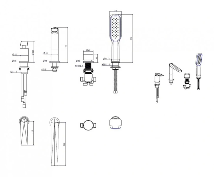 Смеситель для ванны Boheme Venturo рычажный (детальная фотография), для ванны