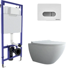 Унитаз с инсталляцией BERGES Puma кнопка хром/белая