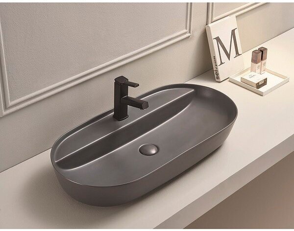 Раковина Ceramalux NC 80 см серая матовая 78325MDH (детальная фотография), современные, hi-tech