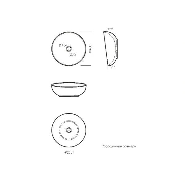 Раковина Sanita Luxe Art 40 см круглая WB.CT/Art/40-N.Cut/WHT.G/S1 (детальная фотография), современные, hi-tech