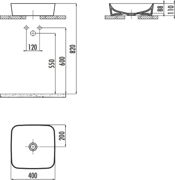 Раковина Creavit Ultra 40 см антрацит UL040-00AM00E-0000 (детальная фотография), современные, hi-tech