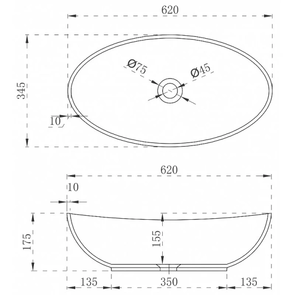Раковина Abber Stein 62 см белая матовая AS2610 (детальная фотография), современные, hi-tech