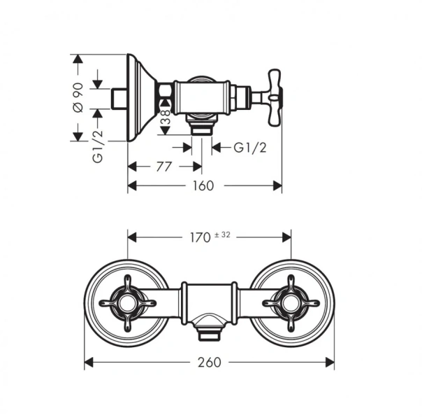 Смеситель для душа шлифованный никель Axor Montreux 16560820 (детальная фотография), классические, ретро