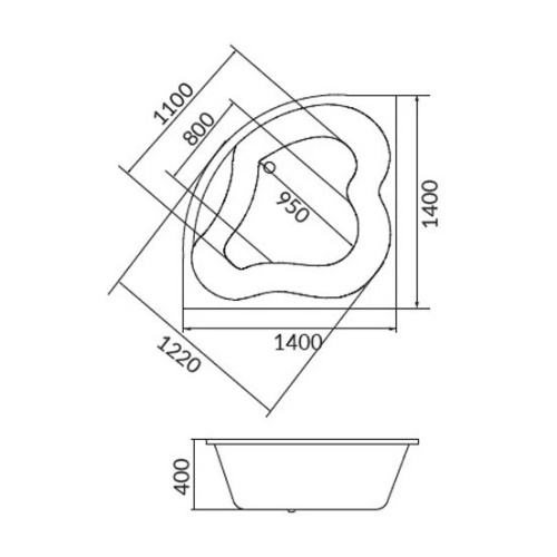 Ванна акриловая 1Marka Cassandra 140х140 см угловая 01кас1414 (детальная фотография), без гидромассажа, большие, двухместные
