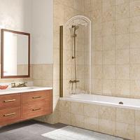 Душевая шторка на ванную профиль бронза стекло прозрачное рисунок матовый Vegas-glass