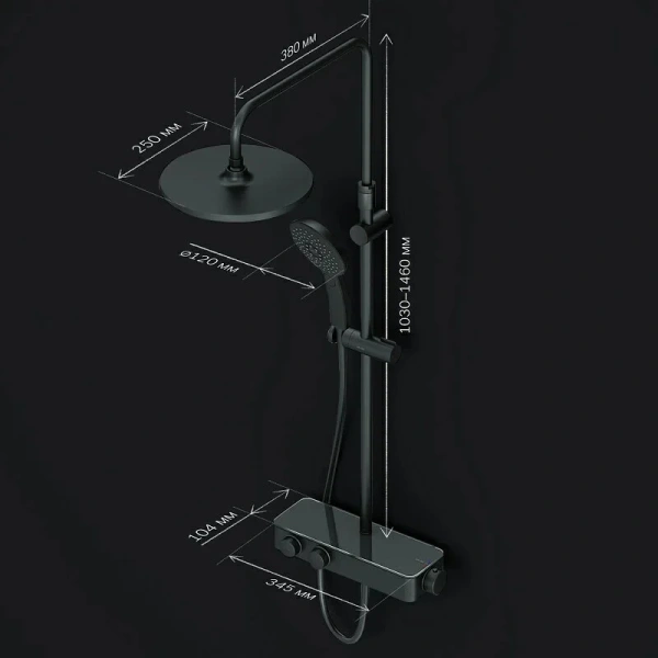 Душевая стойка Am.Pm Inspire 2.0 с термостатом F0750A422 (детальная фотография), черные