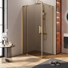 Душевой уголок Cezares Slider 110х80 см стекло бронзовое профиль брашированное золото
