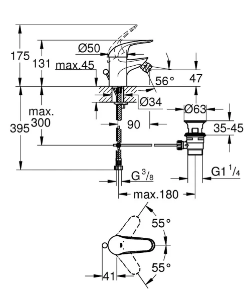 Смеситель для биде Grohe Euroeco 23263000 (детальная фотография), для биде