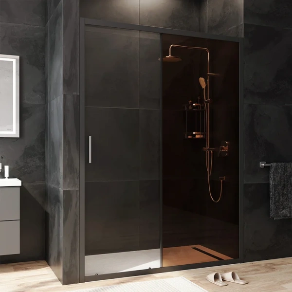 Душевая дверь в нишу AM.PM Gem Solo 140 см профиль черный стекло бронза W90G-140-1-195BBr (детальная фотография)