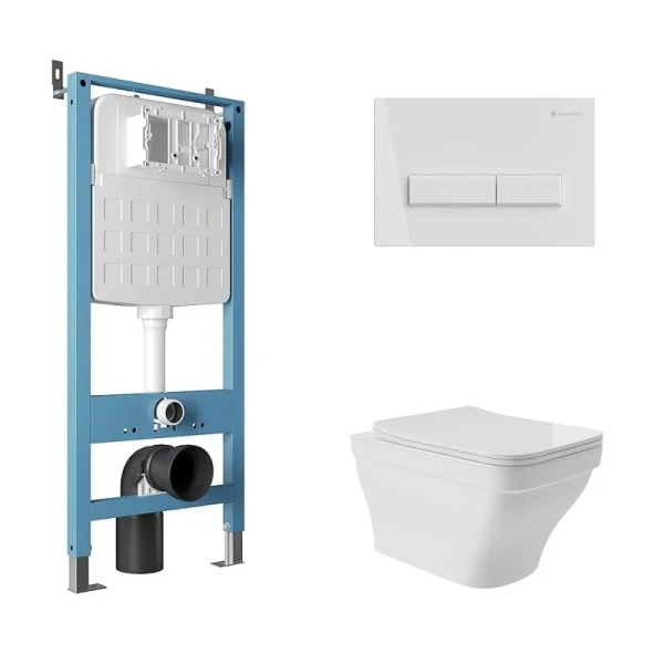 Унитаз с инсталляцией Aqueduto ESTETA клавиша белая глянцевая AQDS164 (детальная фотография)