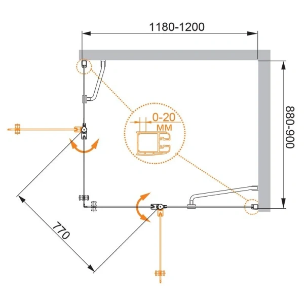 Душевой уголок Cezares Elena 120x90 см правый стекло рифленое ELENA-W-AH-2-120/90-P-Cr-R (детальная фотография), хром