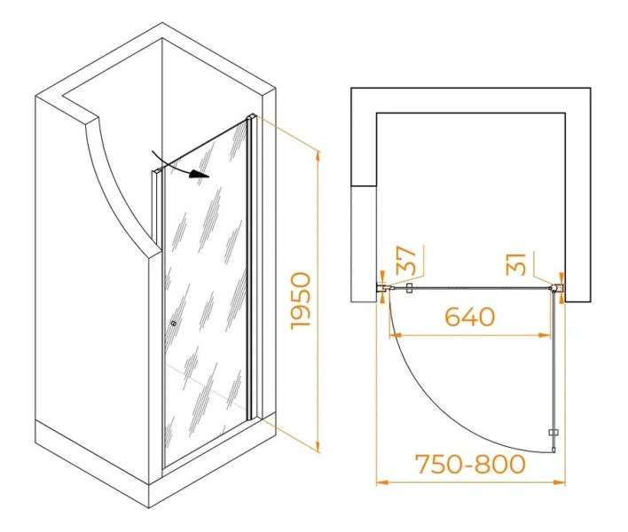 Душевая дверь в нишу RGW Dolphin TN-03 80 см профиль хром, стекло прозрачное 54930308-11 (детальная фотография), современные, hi-tech