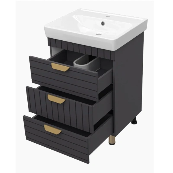 Тумба под раковину напольная Brevita Gloster 60 см графит GLOS-06060-48-2 (детальная фотография), моноблок