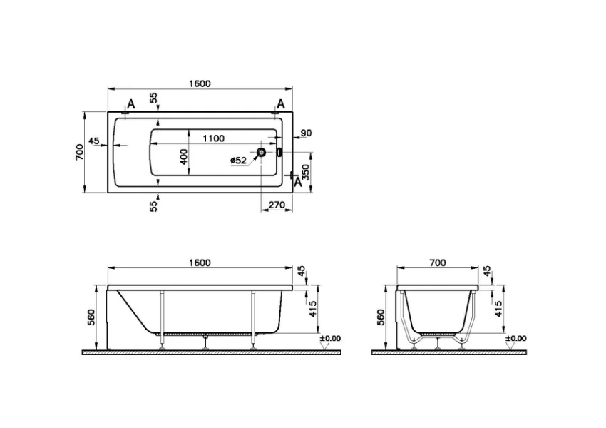 Ванна акриловая VitrA Neon 52520001000 (детальная фотография), акриловые