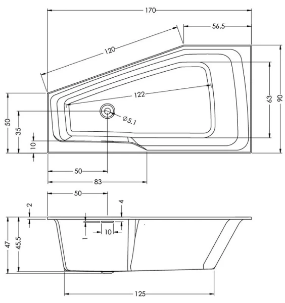 Ванна акриловая Riho Rething Space 170x90 см правосторонняя B113006005 (детальная фотография), белые