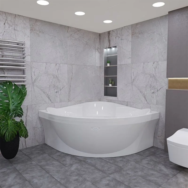 Акриловая ванна Радомир Филадельфия 1-01-4-0-1-042К, 168 х 168 см, каркас, фронтальный экран, сифон, слив-перелив автомат в комплекте, белая/бронза (детальная фотография), современныe, hi-tech