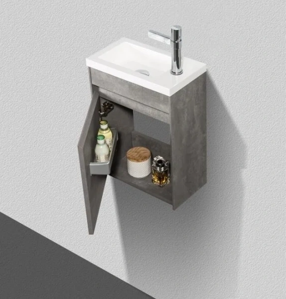 Тумба под раковину подвесная Belbagno Pietra Mini 40 см левосторонняя, stucco cemento PIETRA MINI-400-1A-SO-SCM-L (детальная фотография), подвесная, пристенная