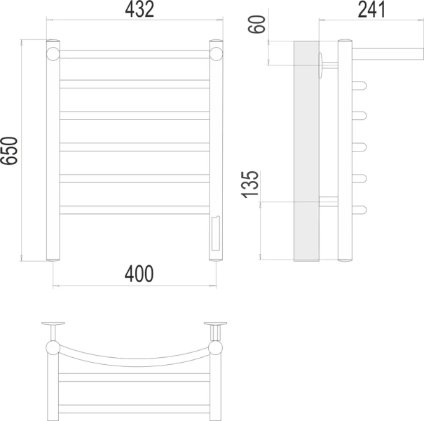 Полотенцесушитель электрический Terminus Классик П6 40х65 см хром 4670078531384 (детальная фотография), современные, hi-tech