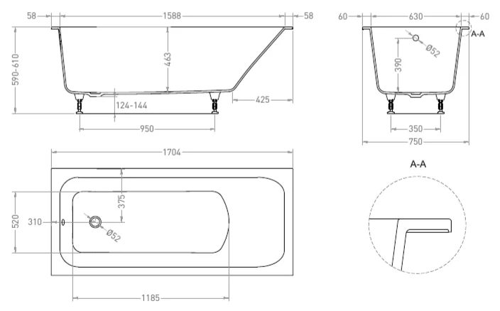 Ванна из искусственного камня Salini Orlanda 170x75 см белый глянцевый 102017G (детальная фотография), искусственный камень