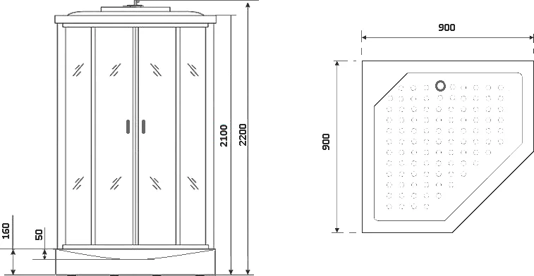 Душевая кабина Niagara Premium 90х90 см многоугольная (детальная фотография), со средним поддоном