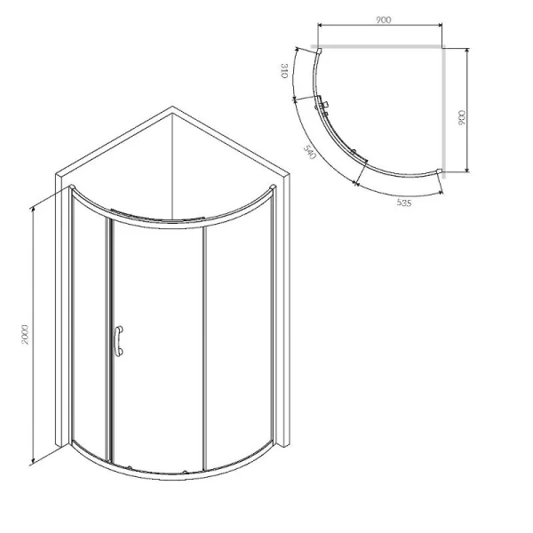 Душевой уголок Am.Pm Like 90x90 см стекло прозрачное W83UG-315-090MT (детальная фотография), полукруглые, четверть круга