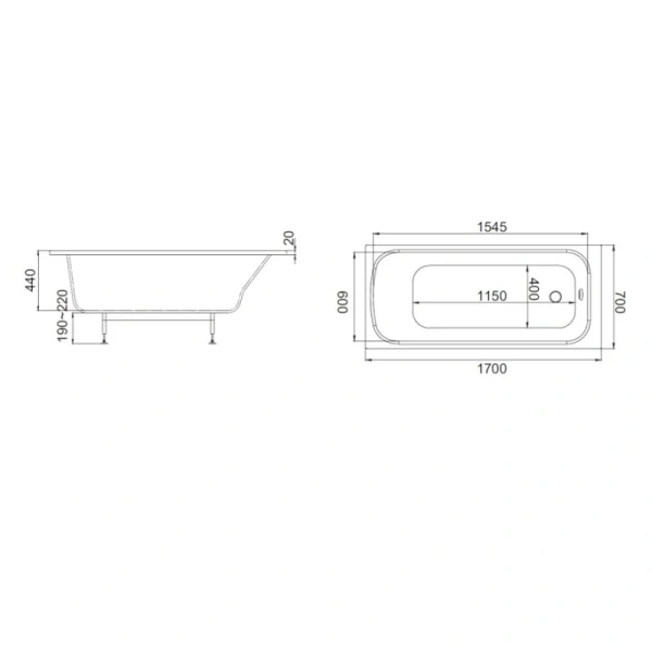 Ванна из искусственного камня Jacob Delafon Elit E6D361RU-00, 170 х 70 см, с каркасом, слив-перелив в подарок, белая (детальная фотография), искусственный камень