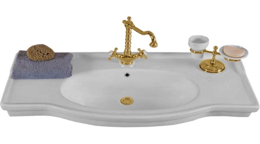 Раковина-консоль керамическая, цвет белый, 1 отв. под смес., с кольцом перелива цвета хром, La Beaute Michel LA83120 (детальная фотография)