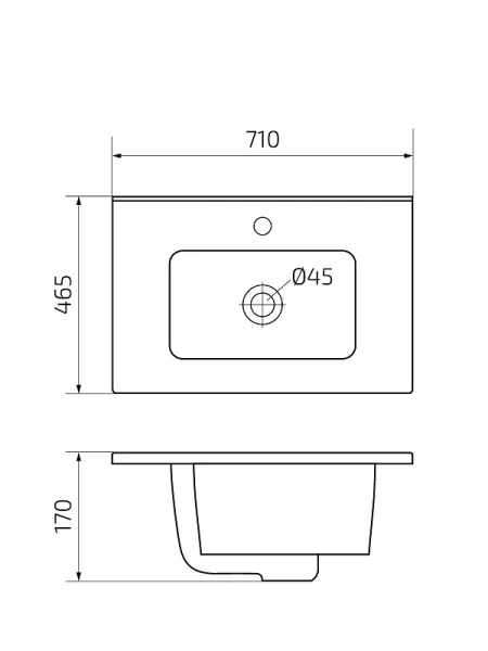 Раковина GID Integrado 9070s 71 см встраиваемая сверху 71156 (детальная фотография), современные, hi-tech