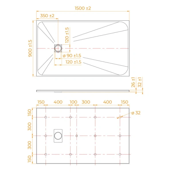 Душевой поддон RGW TSS-W 90x150 см белый 553502915-01 (детальная фотография), низкие до 15 см