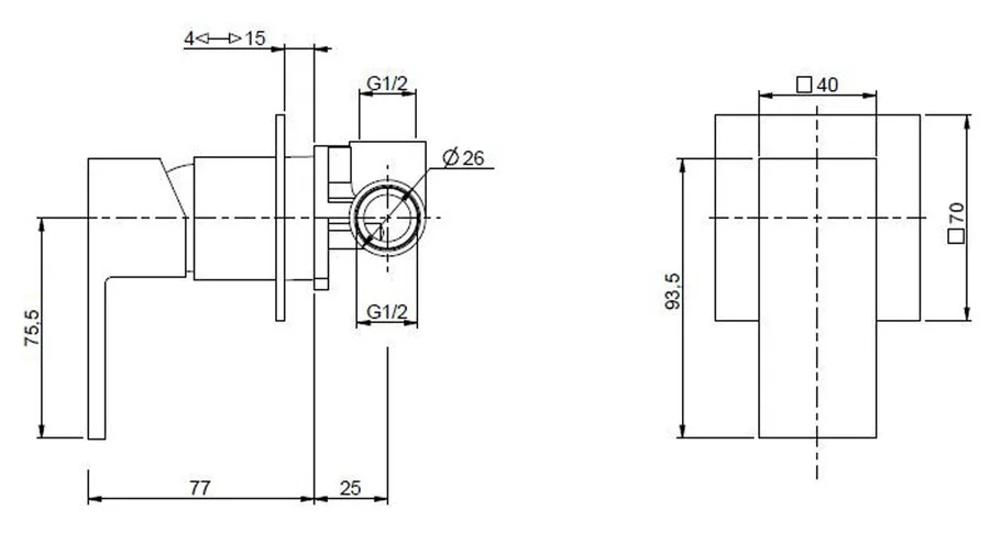 Смеситель для душа Cezares Unika-Dim встраиваемый, однорычажный (детальная фотография), для душа