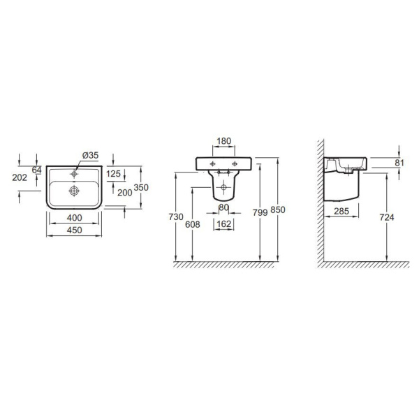 Схема (детальная фотография), подвесные, на полупьедестал, пристенные