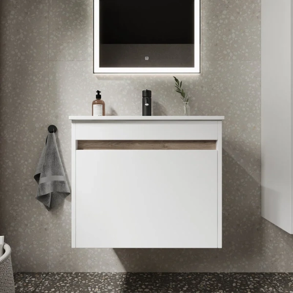 Тумба с раковиной подвесная Sancos Smart SM60W 60 см МДФ (детальная фотография), современная, hi-tech