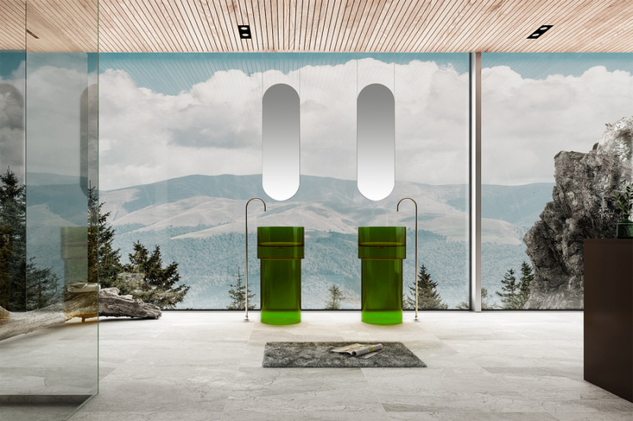 Раковина напольная Abber Kristall 45 см зеленая AT2701Emerald (детальная фотография), напольные, свободностоящие