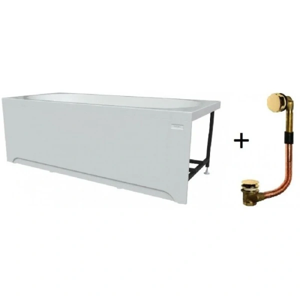 Акриловая ванна Радомир Вальс 1-01-3-0-1-194К, 190 x 90 см, каркас, фронтальный экран, сифон, слив-перелив автомат в комплекте, белая/золото (детальная фотография), прямоугольные