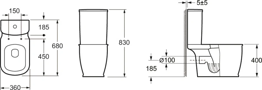 Чаша для унитаза-компакта BelBagno Prado с горизонтальным сливом BB10150CP (детальная фотография), с нижним подводом воды