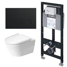 Инсталляция с подвесным унитазом Duravit D-Neo с клавишей черный матовый