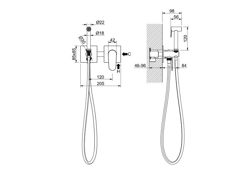 Гигиенический душ со смесителем Акватек Оберон золото шлифованное AQ1220BG (детальная фотография), для туалета