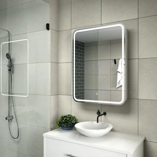 Зеркальный шкаф с подсветкой Art&Max Platino AM-Pla-550-800-1D 55 см с сенсорным управлением (детальная фотография), современные, hi-tech
