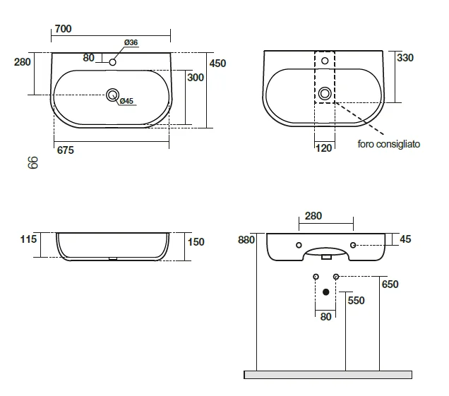 Раковина Kerasan Nolita 5342 70 см с 1 отверстием под смеситель (детальная фотография), современные, hi-tech