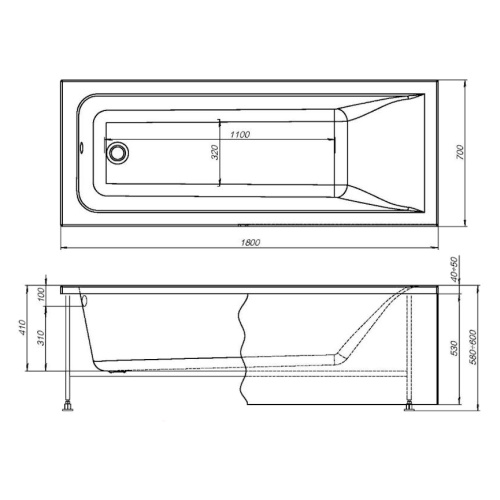 Ванна акриловая Aquanet Bright 180x70 см с каркасом 216662 (детальная фотография), 180 см