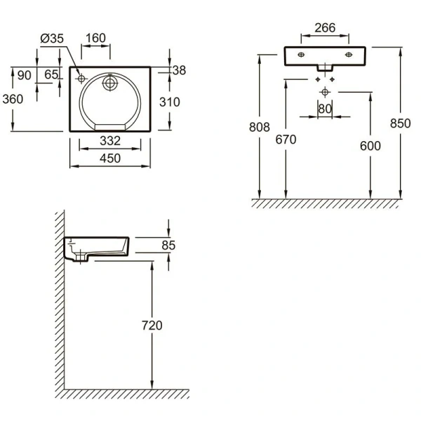 Раковина Jacob Delafon Odeon Rive Gauche 45 см белая EGN112-00 (детальная фотография), современные, hi-tech