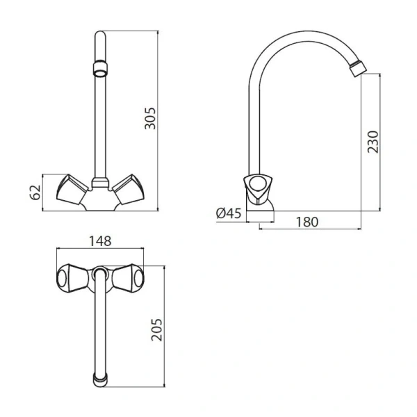 Смеситель для кухни Damixa Object двухвентильный HFON00000 (детальная фотография), для кухни