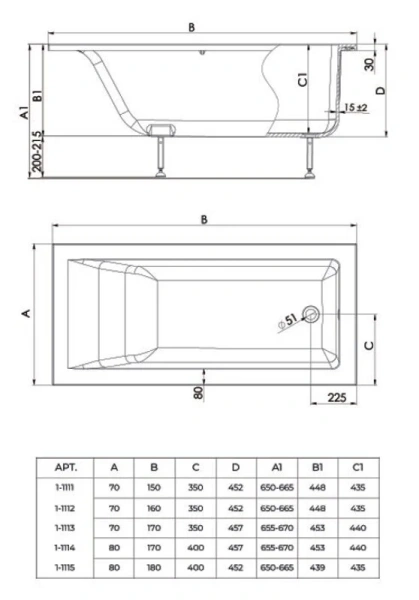 Ванна из литьевого мрамора Creto Venezia, 150 x 70 см, белая, 1-1111 (детальная фотография), прямоугольные