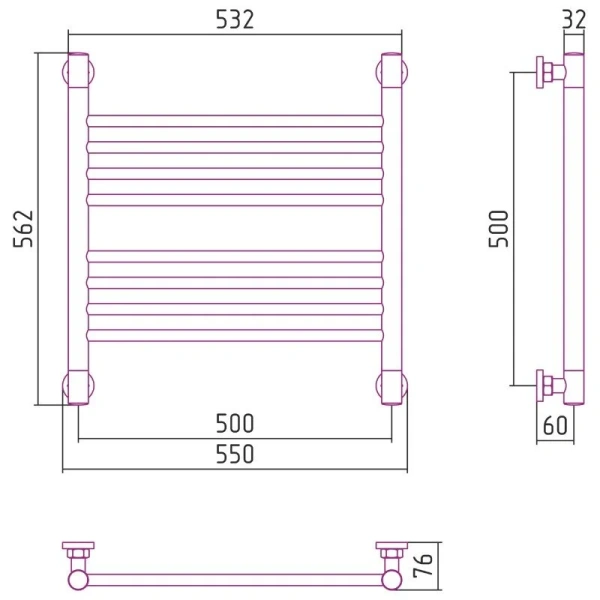 Полотенцесушитель водяной Сунержа Богема+ 50х50 см шампань 020-0220-5050 (детальная фотография), современные, hi-tech