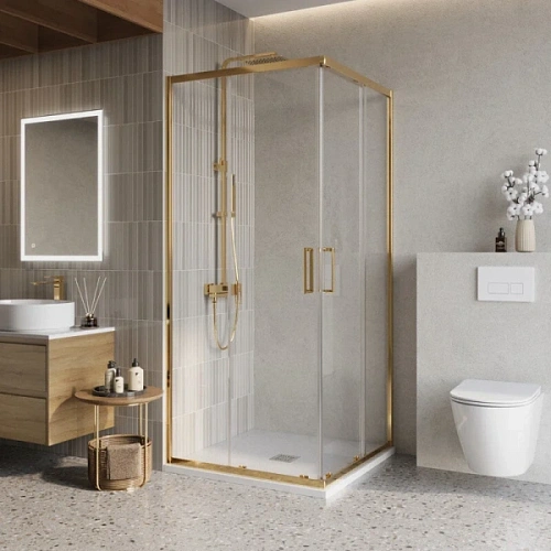 Душевой уголок Belbagno Luce 90x90 см профиль золото - фото 3
