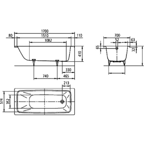 Ванна стальная Kaldewei Cayono mod. 749 170x70 см с покрытием Easy-Clean и полный Anti-SlIp 274934013001 (детальная фотография), современныe, hi-tech