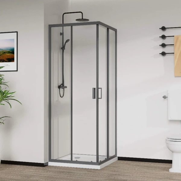 Душевой уголок Vincea City 100х90 см профиль вороненая сталь стекло прозрачное VSS-5CT9010CLGM (детальная фотография), современные, hi-tech