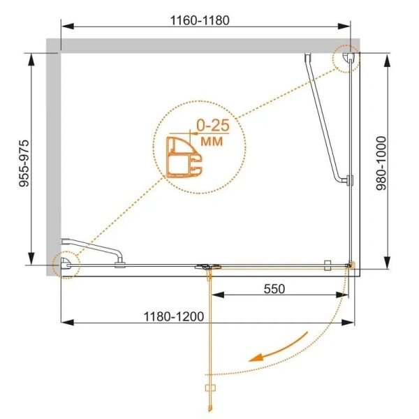 Душевой уголок Cezares Bergamo 120х100 см правый BERGAMO-W-AH-1-120/100-C-Cr-R (детальная фотография), прямоугольные