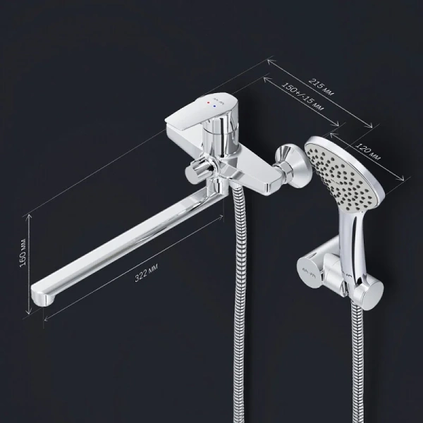 Смеситель для ванны AM.PM Gem с душевой системой F90A95000 (детальная фотография), современные, hi-tech